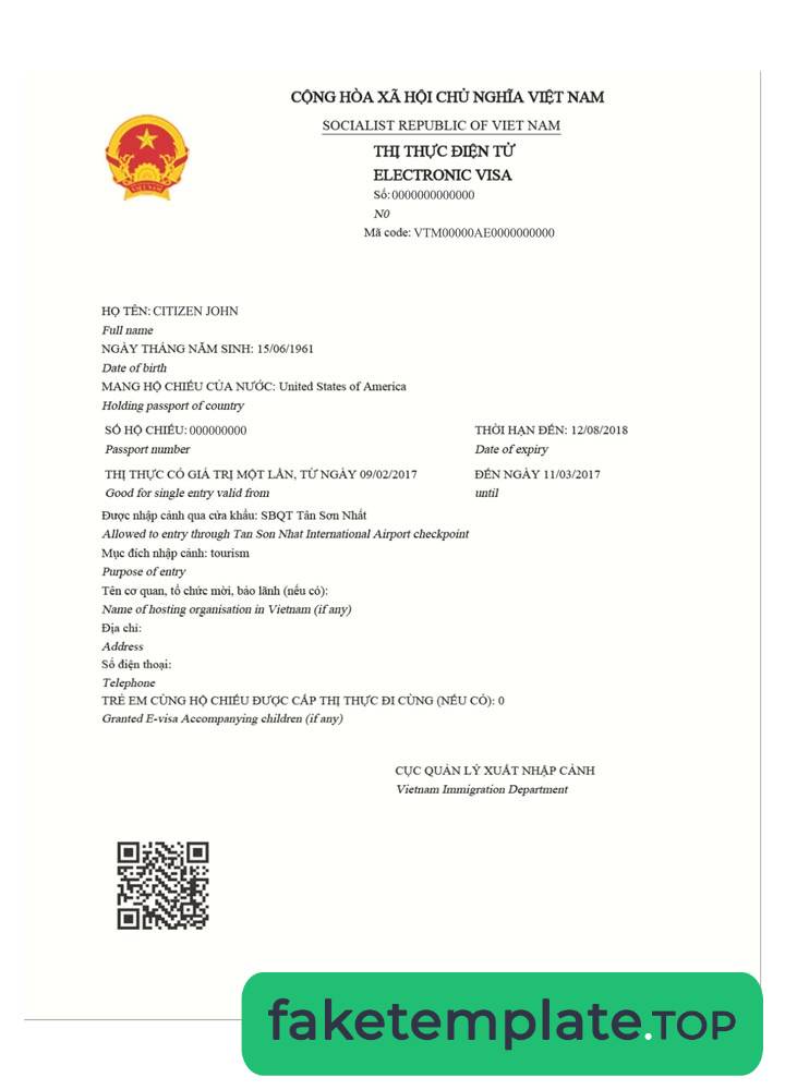 Feature of fake VIETNAM e-visa example